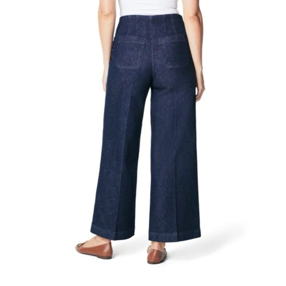 Spanx Zero Waistband Cropped Wide Leg Jeans Size M Raw Indigo NWOT - Picture 3 of 10